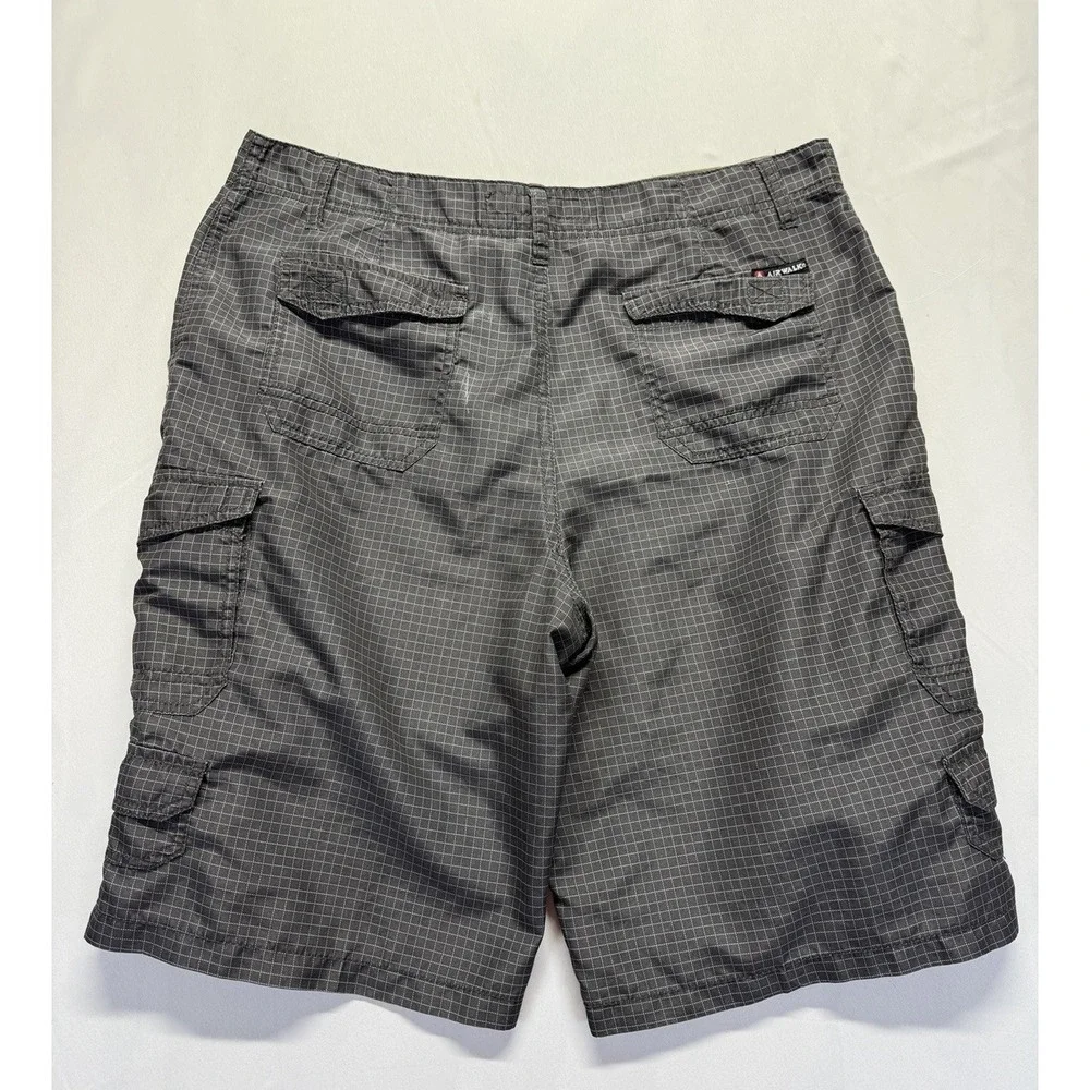 Airwalk Cargo Shorts Mens 36 Gray Plaid Ripstop Utility Outdoor Casual Hiking